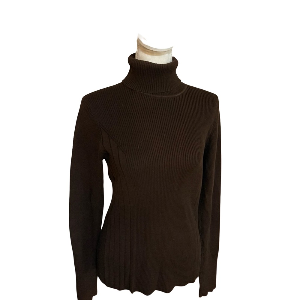 Unbranded chocolate brown ribbed design turtleneck sweater stretch size small - Picture 4 of 16